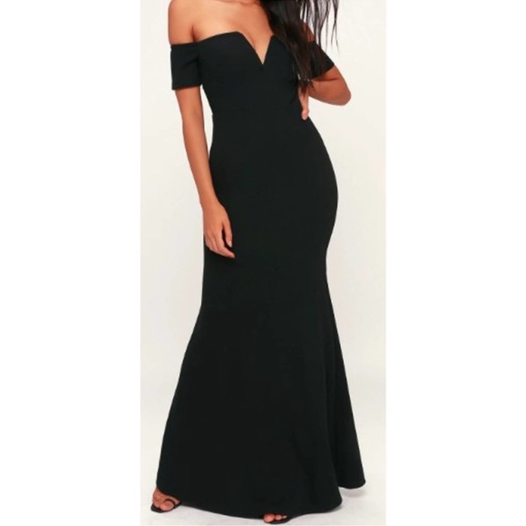 LULU'S SZ M Lynne Black Off-the-Shoulder Mermaid Party Maxi Dress - Picture 1 of 4